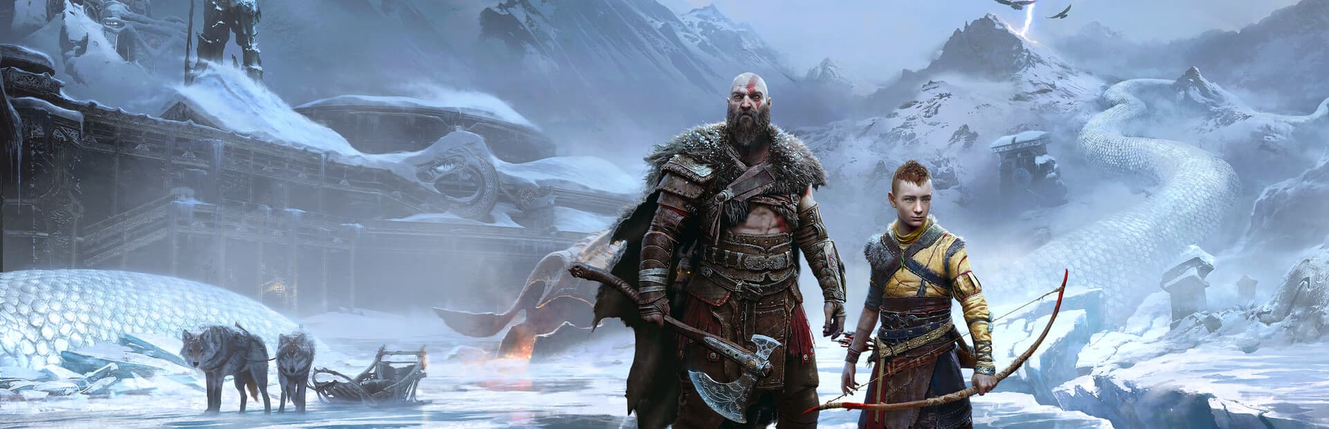 God of War Ragnarök — Kratos e Atreus em batalha épica